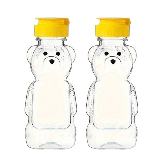 240ml Plastic Bear Honey Bottle Jars Empty Honey Squeeze Container with Flip-lid Reusable Bear Shaped Juice Bottle for Syrup Sauce Storing Dispensing