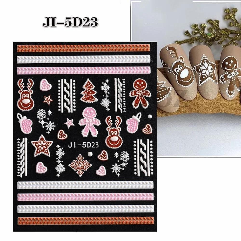 

BEPAN 5D Embossed Self-Adhesive (1/4 Sheet) Nail Art Stickers Cartoon Santa Claus, Reindeer, and Snowman Designs for Women and Girls