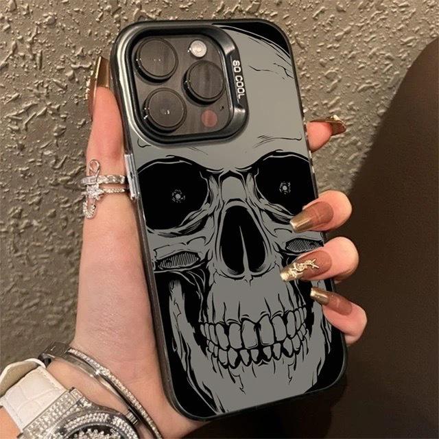 Silver Frosted Skull Case for iPhone 14 Pro/13/11 Pro Max - Halloween Design Compatible with Apple Devices