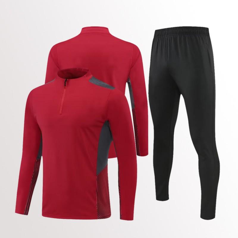 Mens Womens Soccer Training Kit Set Long Sleeve Half-Zip Hoodie Sports Jersey Uniform Breathable Quick-Dry