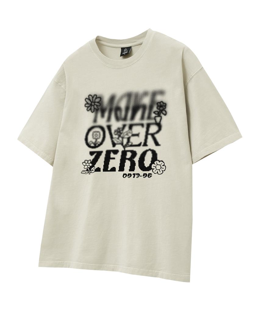 MOZMOZ Pixel Flower Oversized Pigment Short Sleeve T-Shirt Beige