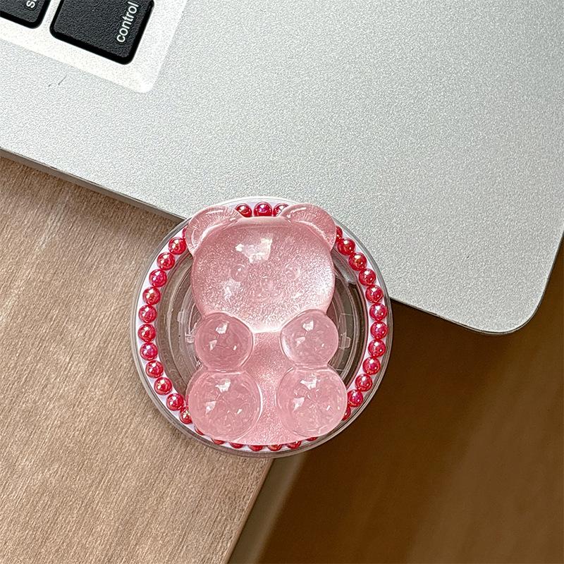 Color Pearl Glitter Bear Mobile Phone Airbag Bracket Magnetic Suction Magsafe Paste Creative Ring Lazy Women