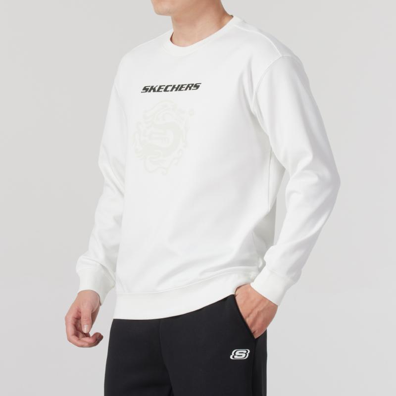 Skechers Fashion Sports Series Comfortable Loose Fit Pullover Long Sleeve Sweatshirt Unisex sweatshirt White P124U033-00QF