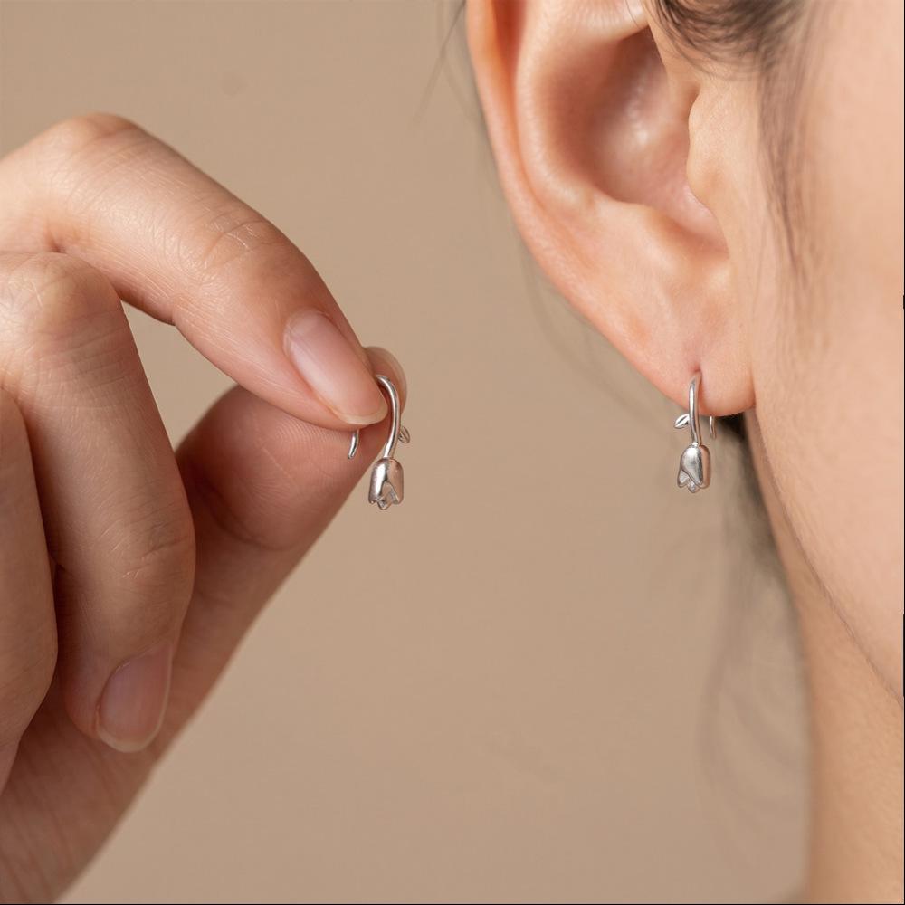 Tulip & Rose Flower Ear Hooks: Women's Japanese-Korean Forest Style Luxury Earrings