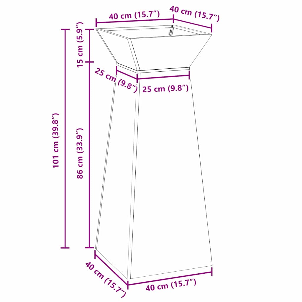 Column Planter 2 Pcs Silver 40 X 40 X 100 Cm Weatherproof Steel