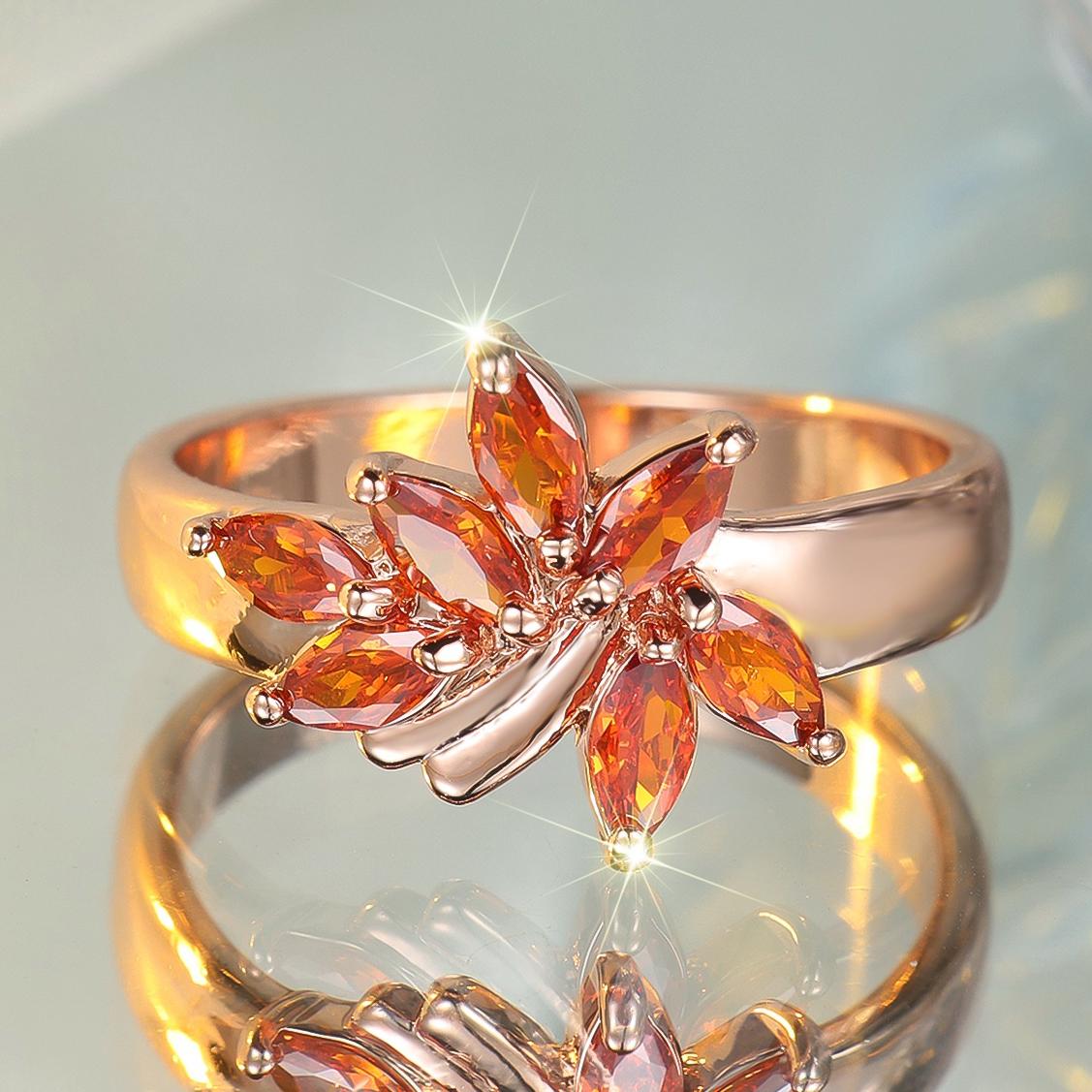 

Cute Female Red Zircon Stone Tree Leaf Ring Rose Gold Color Engagement Charm Wedding Jewelry For Women 8