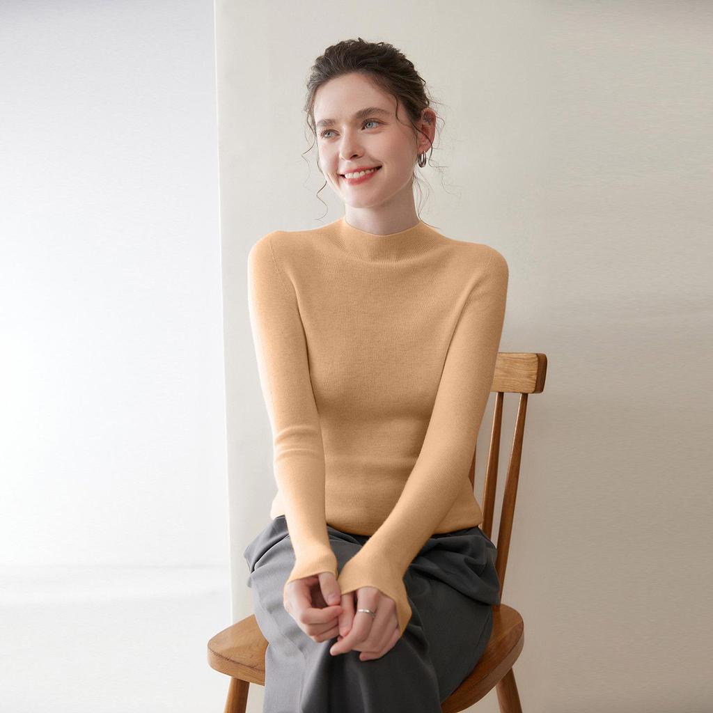 Women's Seamless 18-Gauge Wool High-Neck Sweater Base Layer, Machine Washable
