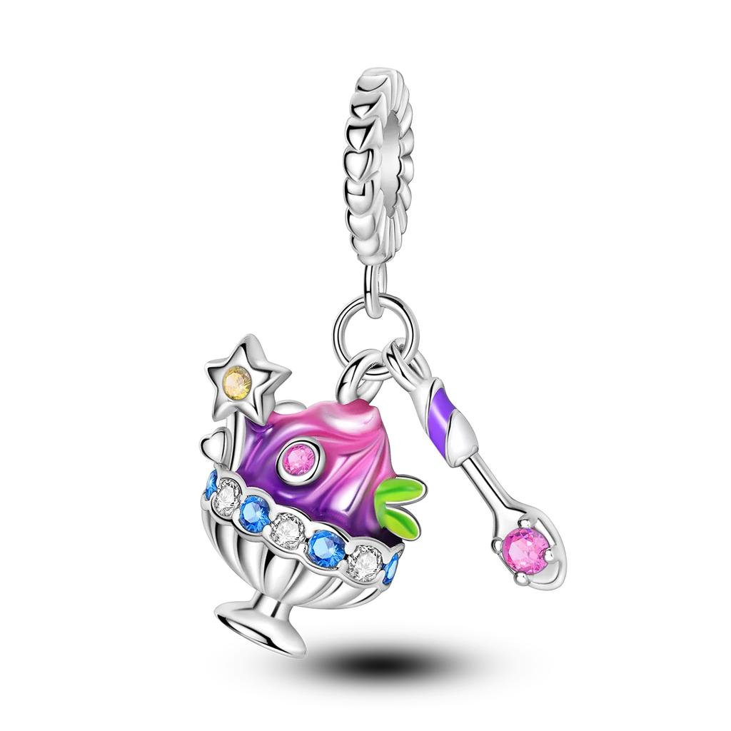 Copper Metal Lovely Purple Charm Bead Components Cat Dog Butterfly Flower Secure Safety Chain Dangle Pendant Bead Components Compatible With 4MM Hole