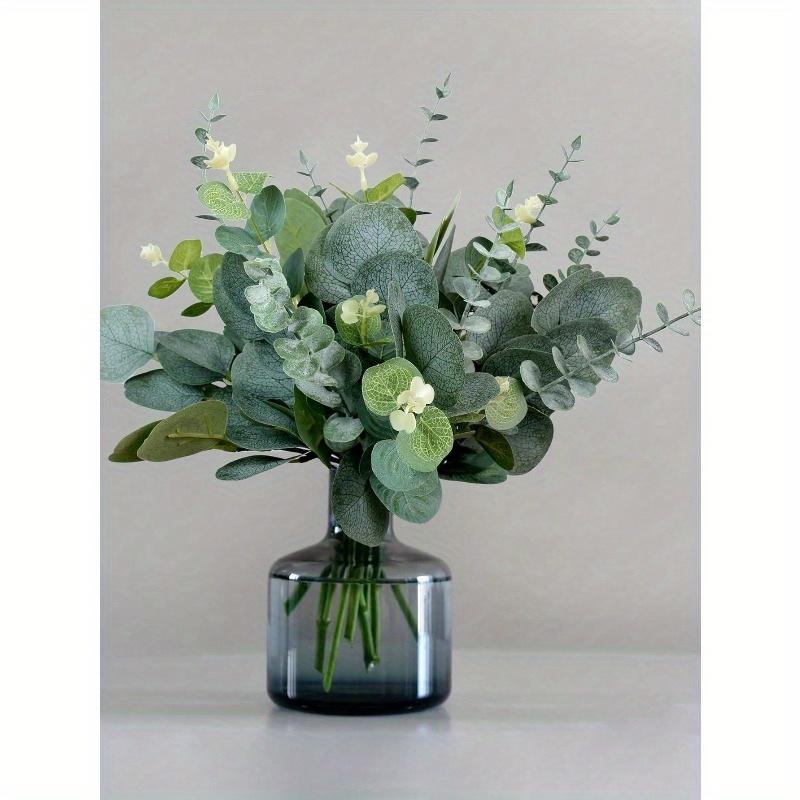 Artificial Eucalyptus Leaves Stems with White Seeds Short Silver Dollar Fake Green Leaf Stem Artificial Flowers Greenery Stems Plants
