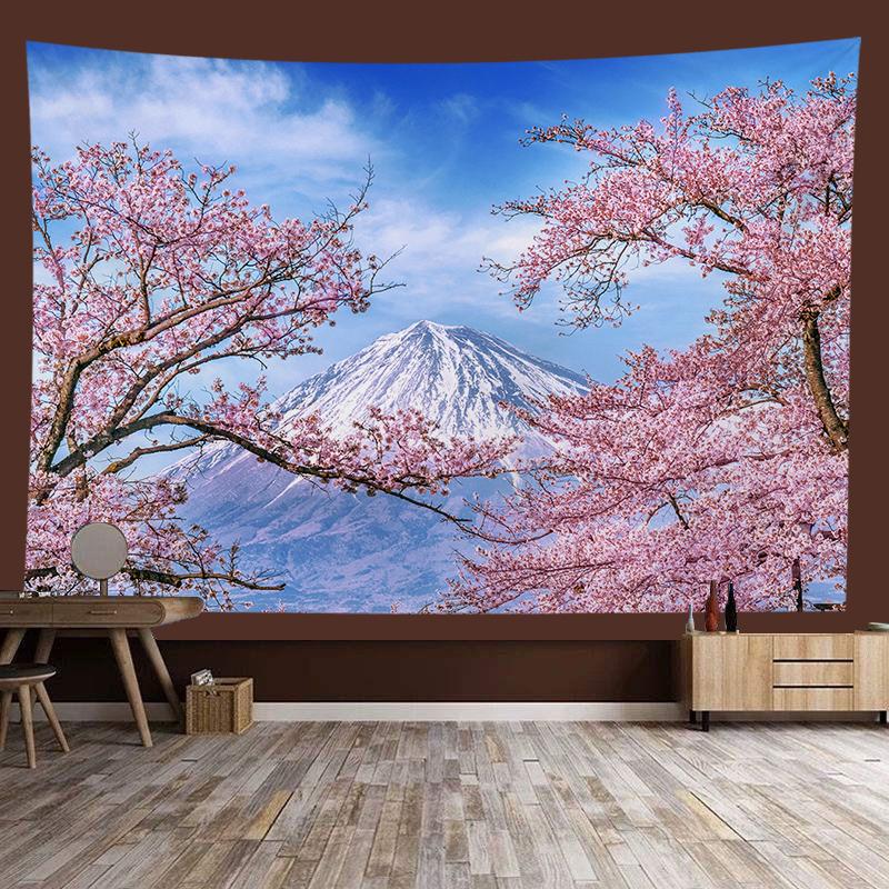 VIKAMA Japanese Cherry Blossom Tapestry Oriental Landscape Wall Hanging Decor for Bedroom Living Room Home Decor