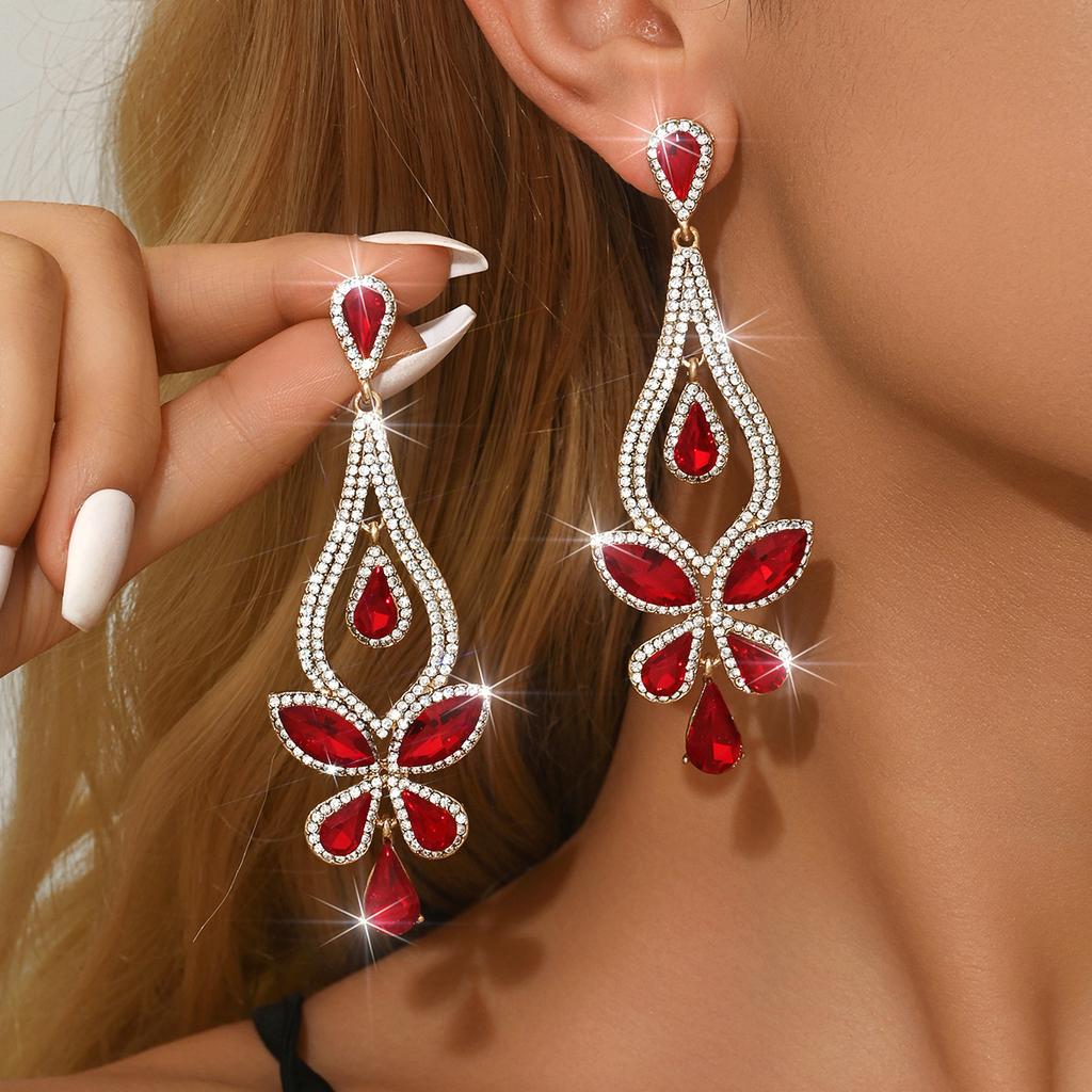 Long Colorful Crystal Bridal Wedding Water Drops Earrings for Women Prom Pageant Vintage Rhinestone Statement Earring