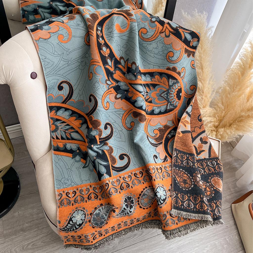 400G thickened version of retro ethnic style cashew flower scarf women's winter high-end warm scarf imitation cashmere shawl