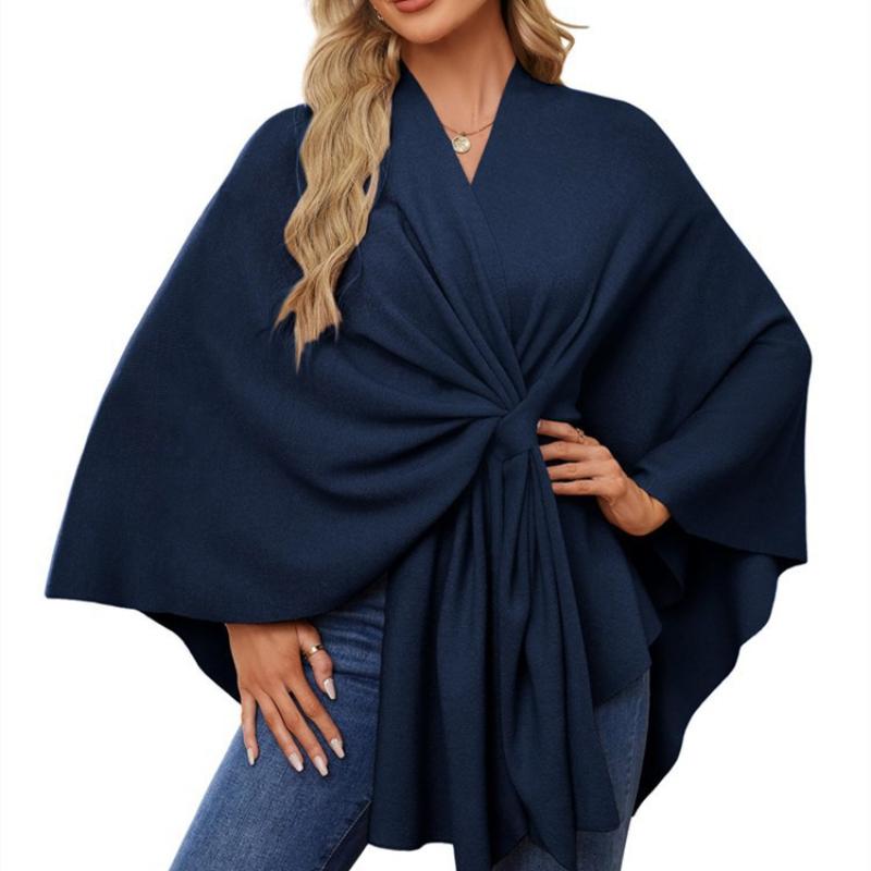 Ladies' Elegant One-piece Solid Color Soft Shawl Jacket Cloak Top
