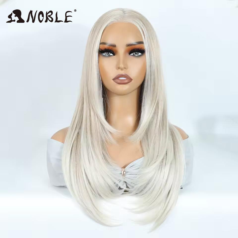 

Noble Synthetic Lace Front Wig Straight Bob Wig 24 Inch Lace Wig For Women Ombre Blonde Lace Front Wig Cosplay Straight Wig (as the picture,130%&24inches)