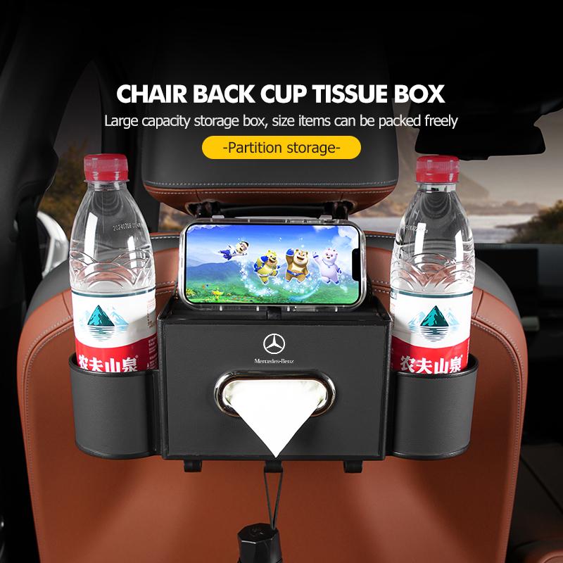 WUL5 Car Backseat Storage Box Hanging Hook Tissue Water Cup Holder For Mercedes Benz C180 C300 W124 W176 W177 C200 C260 GLC CLE CLA