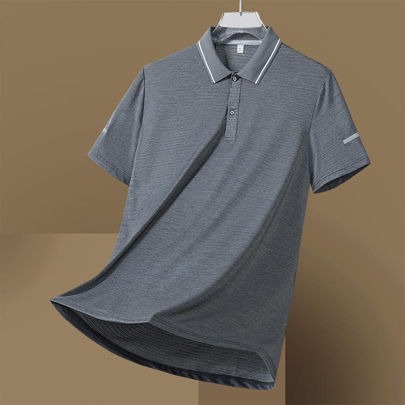Summer Short Sleeved Men's Plus Size T-shirt, Men's Business Polo Shirt, Men's Solid Color Thin Collar T-shirt