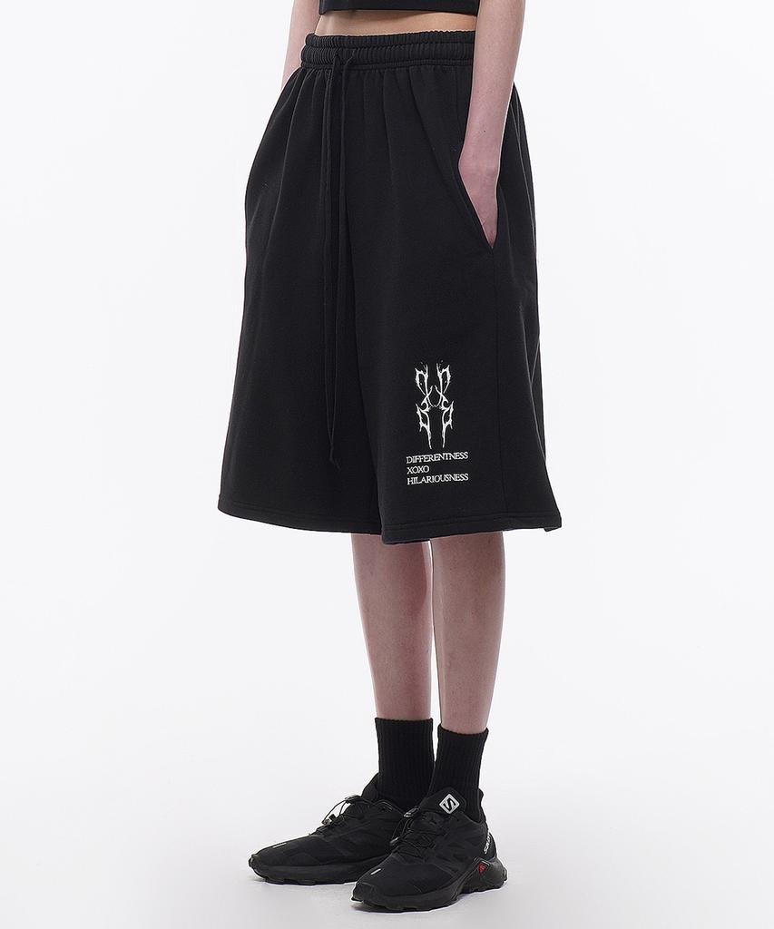 D.XO.H Thunder Label Printed Half Pants Black