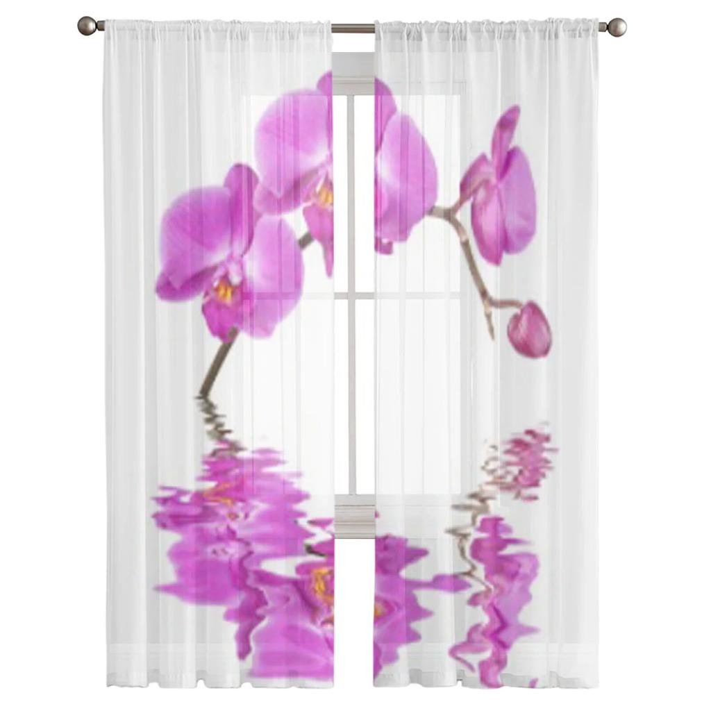 Perdele din tul cu flori de orhidee roz frumoase pentru decorarea camerei de zi Perdele din șifon din voal modern pentru dormitor voal transparent