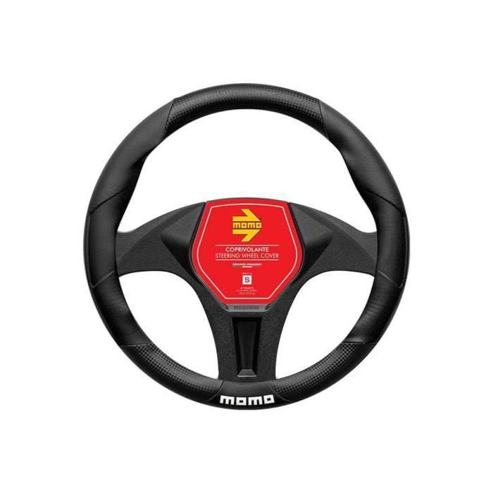 Tuningowa nakładka na kierownicę - momo - Czarna/matowy karbon - 36,5-37,9 cm - PCV - Samochód, SUV - Specyficzne dopasowanie do pojazdu