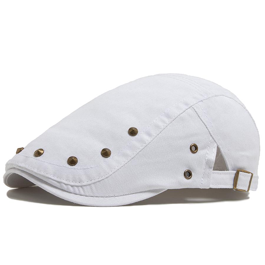 

Мужская плоская кепка, модная, с заклепками, однотонная, женская, весенне-летняя, повседневная, солнцезащитная шляпа, унисекс, хип-хоп, кепки, Gorras белый