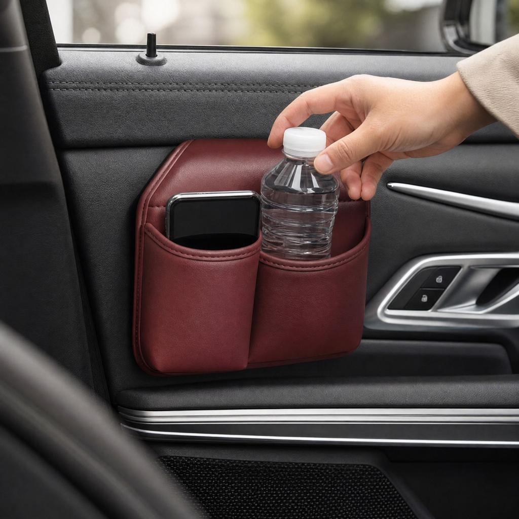 Car Door Storage Box with Cup Holder and Phone Pocket, Multifunctional Vehicle for Beverages and Small Accessories