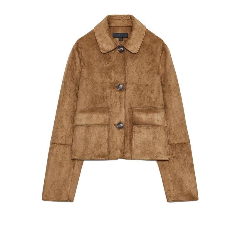 Fall New Women's Clothing American Lapel Long Sleeves Pu Suede Effect Short Jacket 4968224