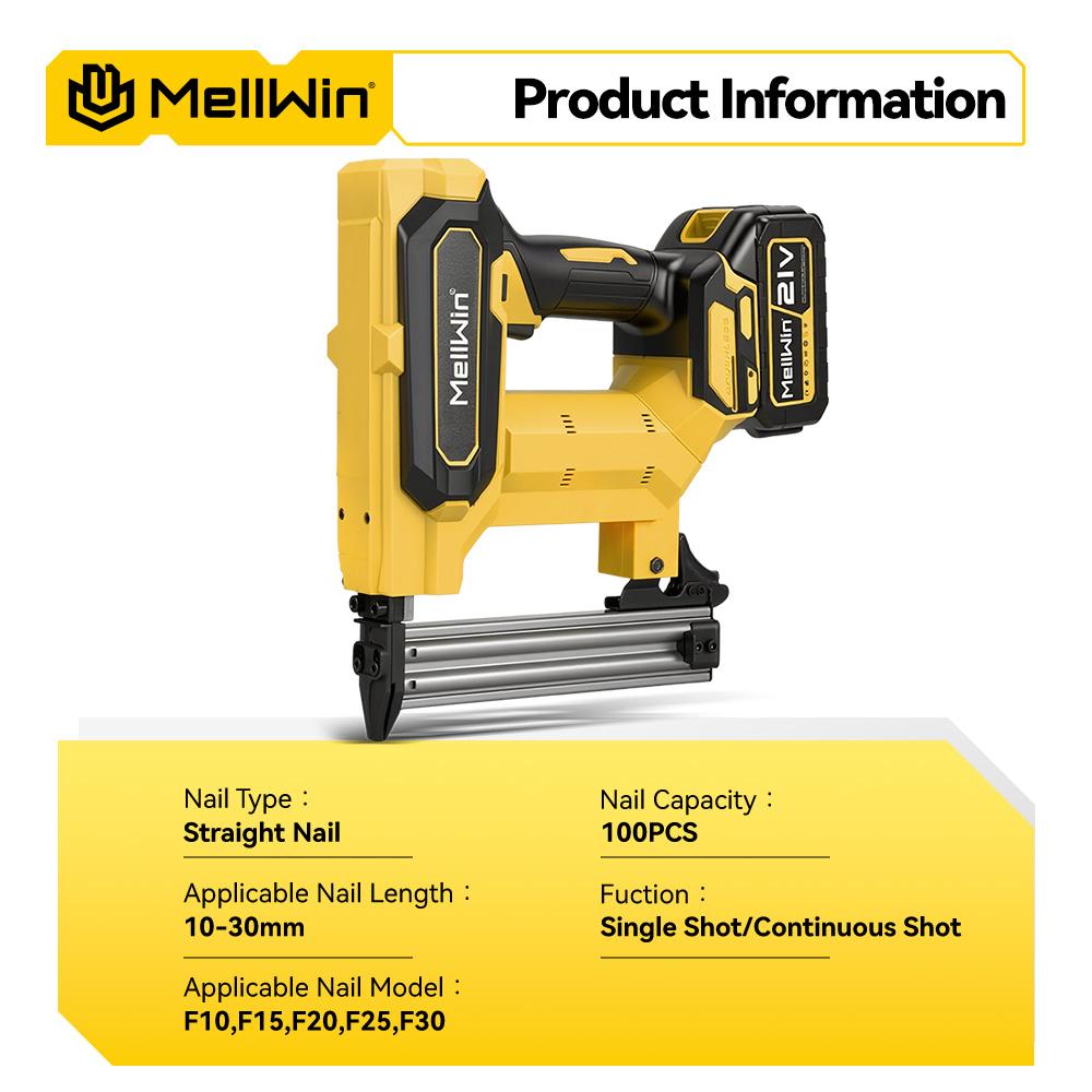 MELLWIN Cordless Electric Nail Gun 2 Mode Wireless Stapler Woodworking Framing Staple Gun Tools F30 For Makita 18V Battery Pin