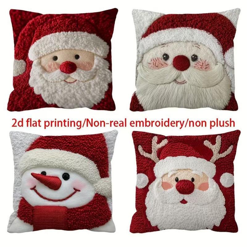 New Christmas Santa Pillow Cover, Imitation Embroidery Holiday Decorative Sofa Linen Car Cushion Cover