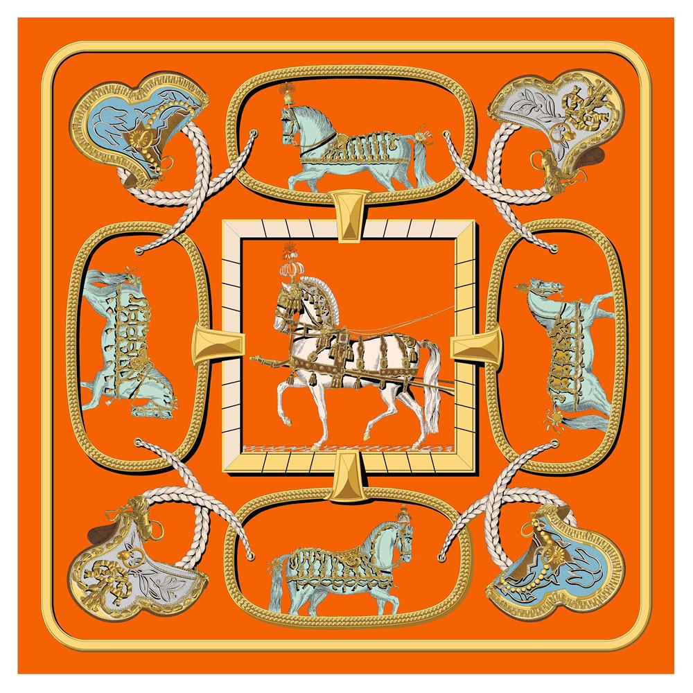 POBING Silk Scarf Women Large Shawls Spain Horse Print Stoles Square Bandana Luxury Kerchief Hijab Scarf Female Foulards 130CM