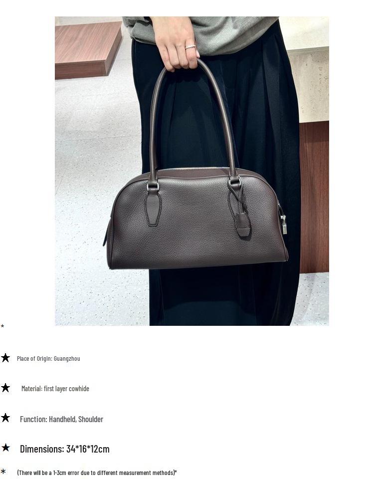2026 Premium Cowhide Row Series Bowling Handbag, Large Capacity Commuting Shoulder Bag