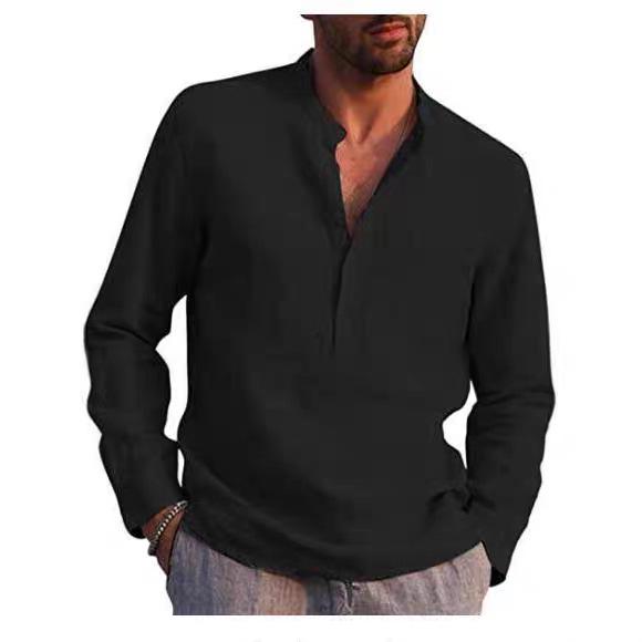 Men's Long Sleeve V-Neck Casual Beach Linen Shirt (2023)