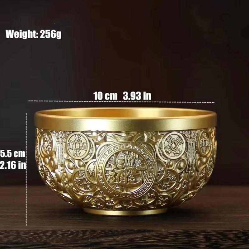 Golden Metal Bowl Copper Decorative Bowl Serving Bowl Blessing Bowl Fengshui Ornament Buddhist Altar Accessories Gift