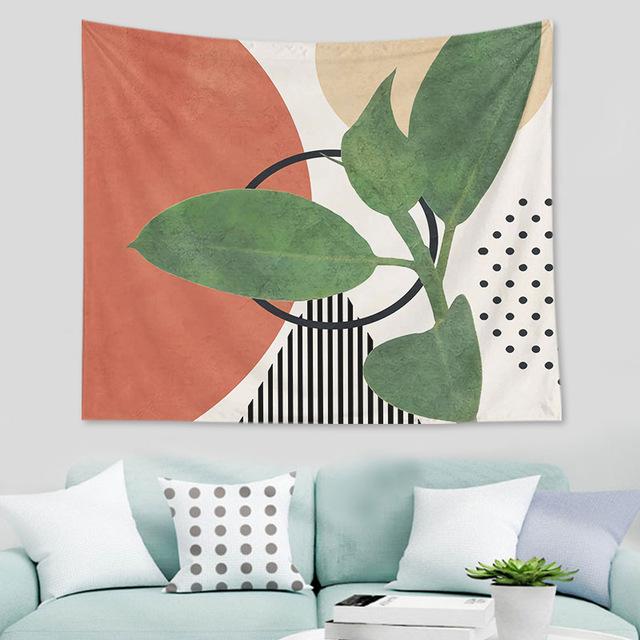Nordic Abstract Geometric Tropical Plant Print Pattern Tapestry Home Living Room Bedroom Wall Decor Background Cloth Tapestry