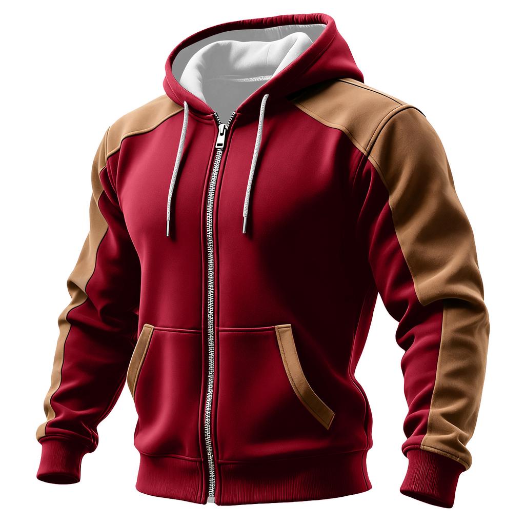 Men's Colorblock Zipper Pocket Hooded Cardigan Men's Sports Large Size Casual Hooded Cardigan