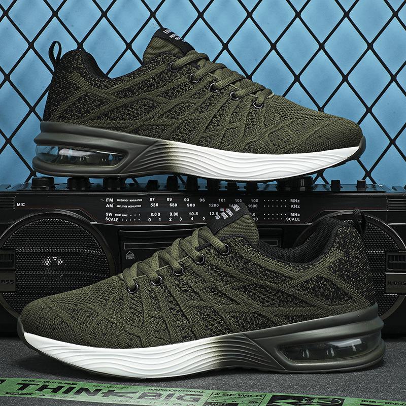

Autumn low-top large-size men s shoes fly-woven mesh breathable running shoes air cushion soft-soled sports shoes 45 армия зеленый
