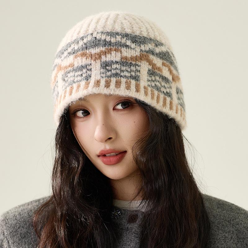 DIMANAF Women Winter Autumn Hat Thick Hat 2025 Fashion Lady Knitted Thick Hat Vintage Floral