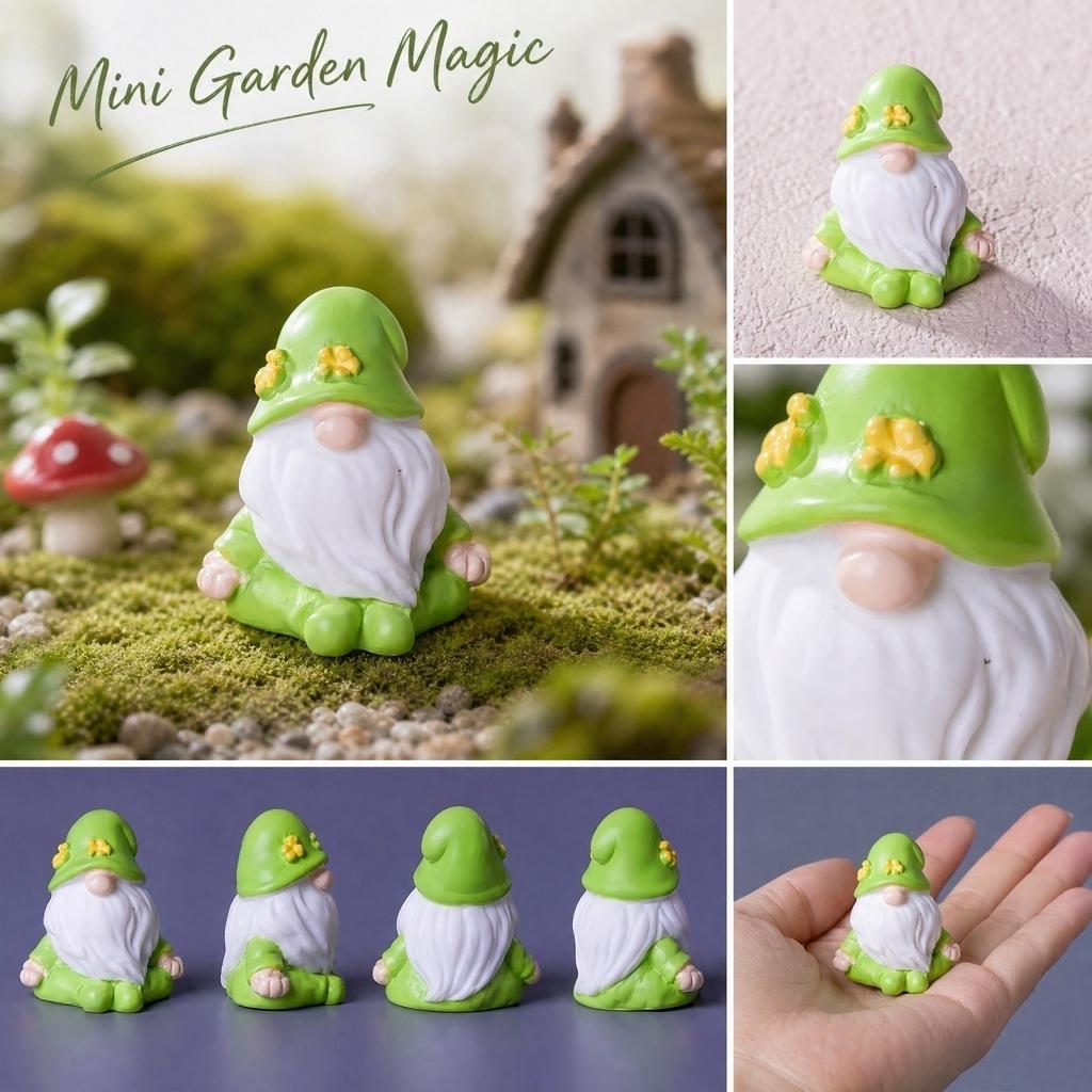 Miniature Gnome Figurine for Garden Terrarium Decoration - Green