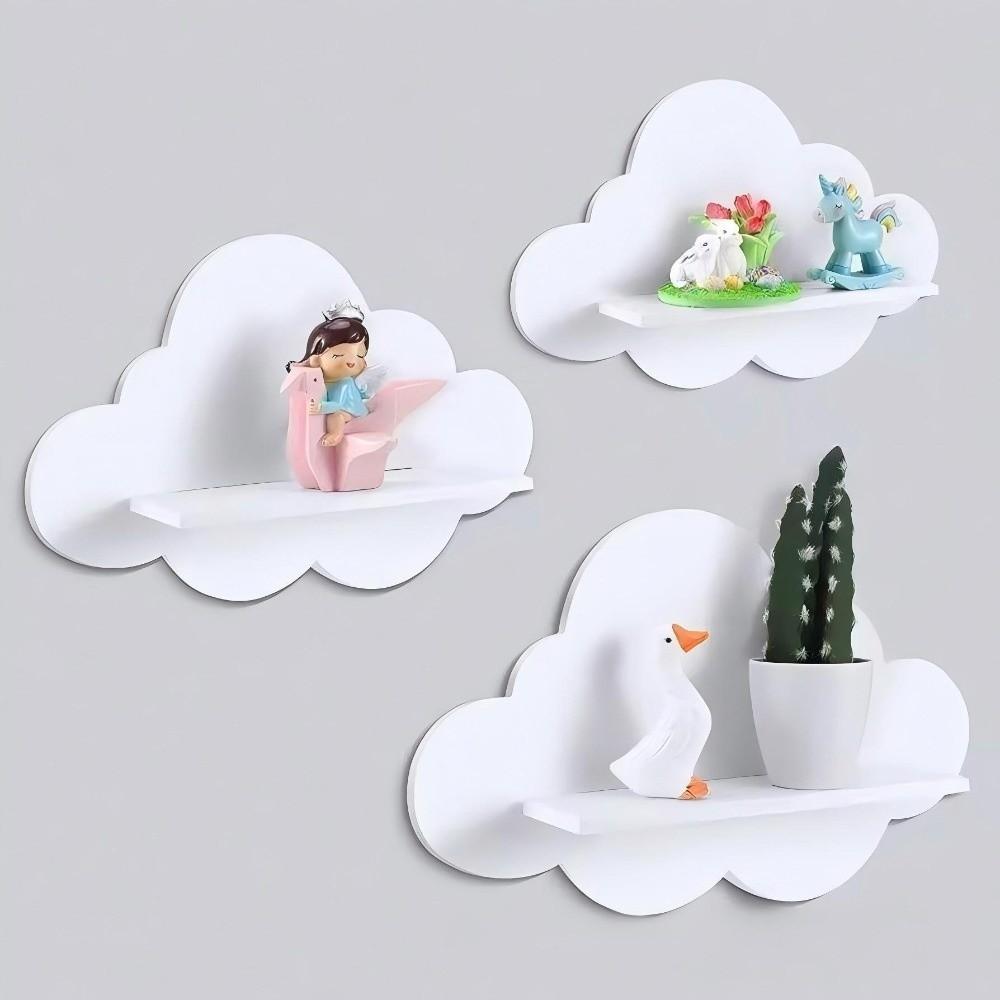 Wooden Floating Shelf Durable Cloud Shape Shelf Multi-functional Wall Mounted Shelves  Bathroom