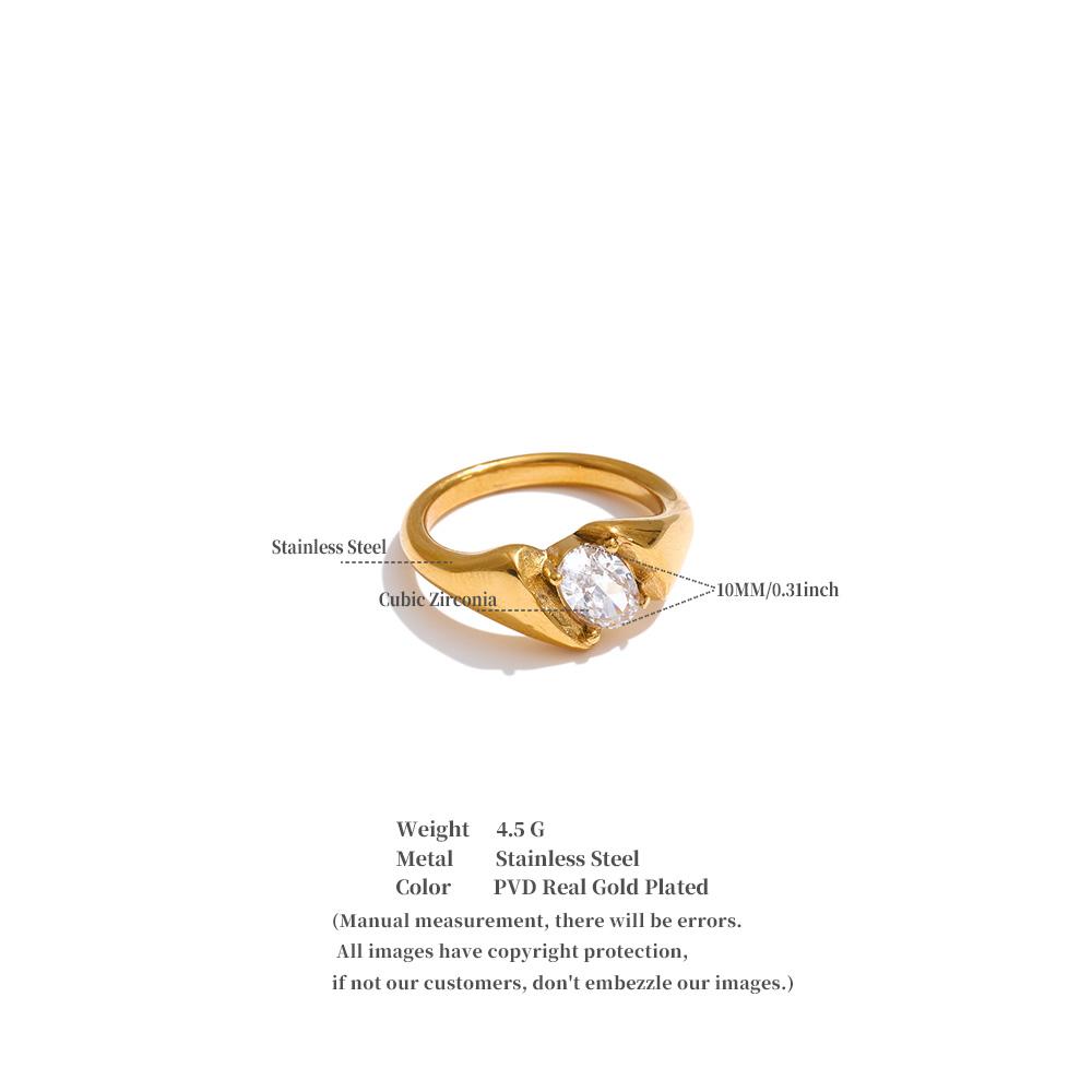 Yhpup Size 678 Stainless Steel Shiny Cubic Zirconia Casting Ring 18K Gold Color PVD Plated Charming Finger Jewelry