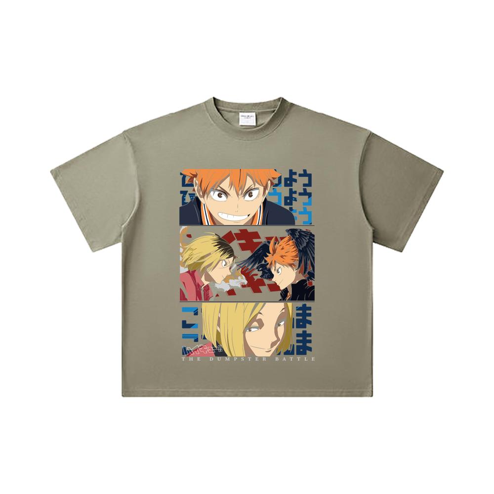 260 GSM Doppelgarn 32er Zähl Garn 100% Baumwolle Haikyu V9 Mülltonnen-Schlacht Aufdruck Unisex Schweres Baumwoll T-Shirt… Mehr