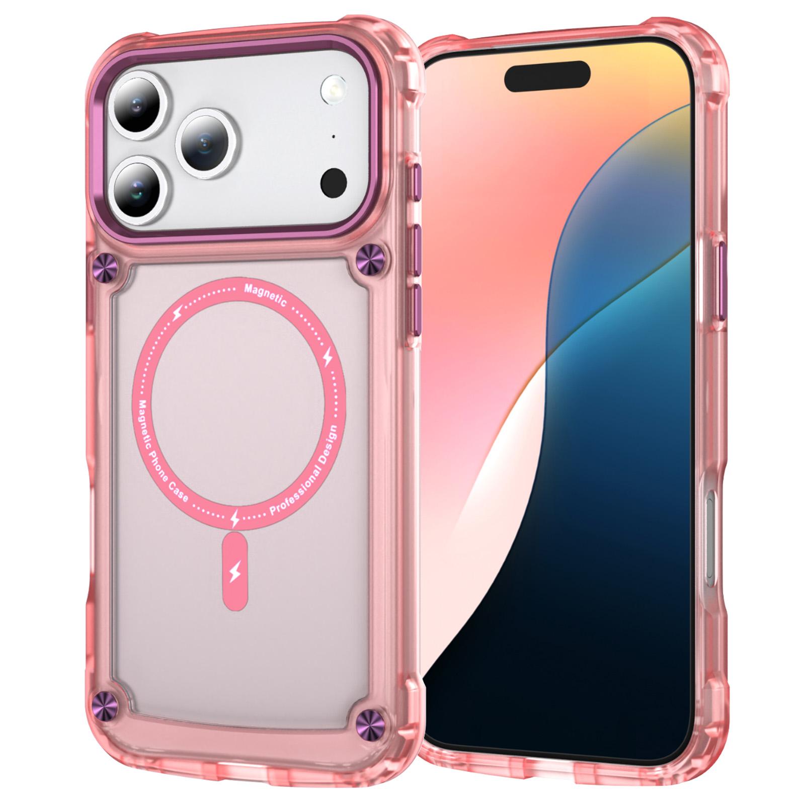 

For iPhone 17 Pro Max Case Skin Touch TPU+PC Phone Cover Compatible with MagSafe Transparent Pink