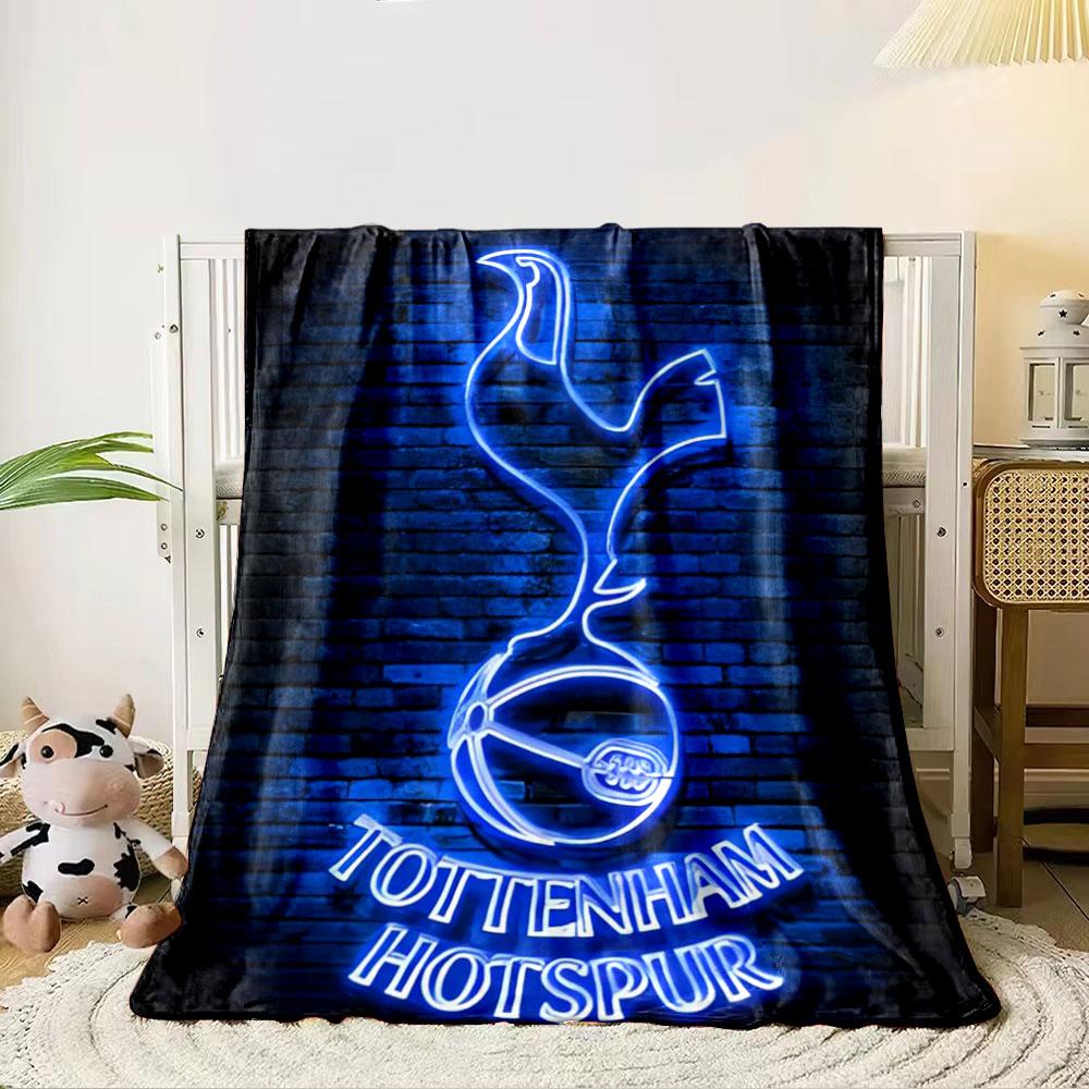 A Glowing Neon Cockerel Atop a Ball with "Tottenham Hotspur" Text Below. for All Seasons Blanket Lunch Break Throw Gift