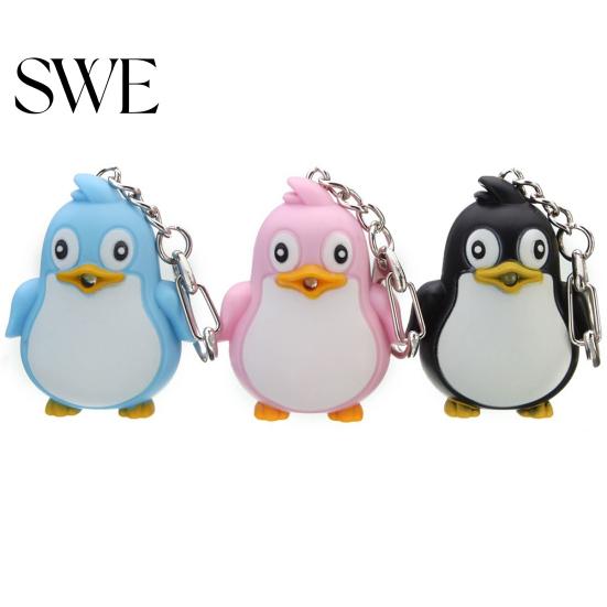 Cute Animal Penguin LED Light with Sound Key Chain Ring Torch Xmas Gift