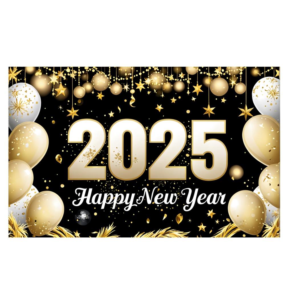 2025 New Year Theme Party Background Fireworks Golden Balloon Clock Banner Decoration Happy New Year Family Photo Supplies