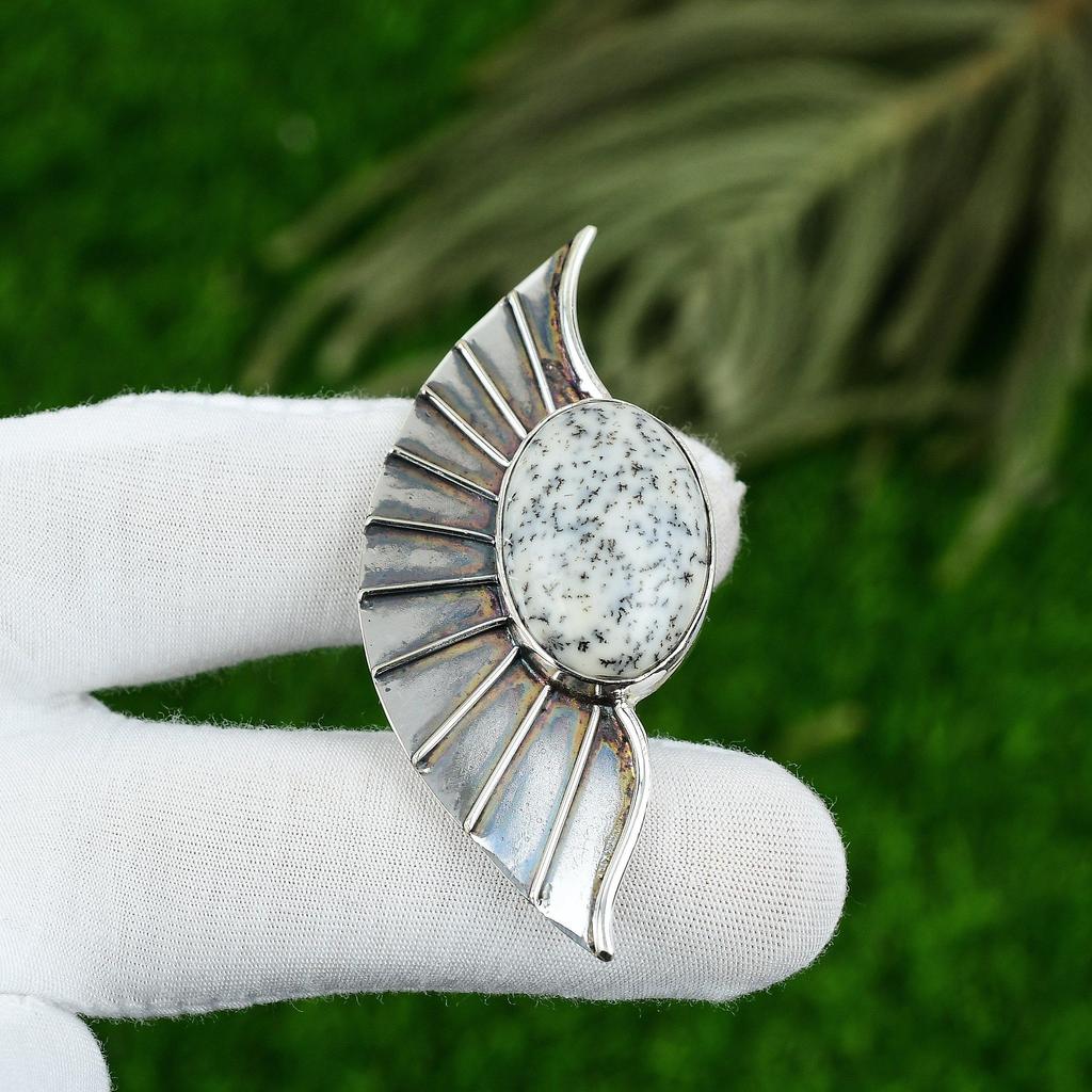 Dendrite Opal Stone 925 Sterling Silver Artisan Unique Sister Pendant Jewelry