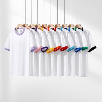 Zirunking Nouveau Haut de Plage d'Été Mode Décontracté Couture Couleur Col Tee-shirt Manches Courtes Unisexe Coton Confortable Col Rond T-shirt COLORCOLLAR