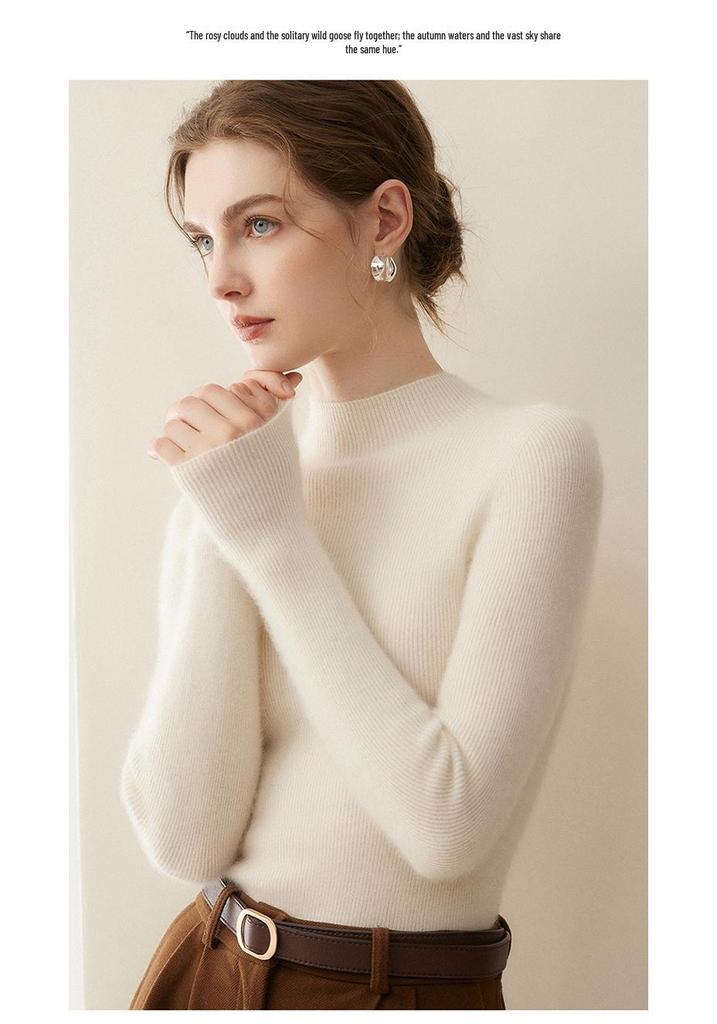 Women's Slim Fit Pure Cashmere Sweater, Half-High Neck, Soft Knit, Solid Color, 2026 Autumn/Winter Collection.