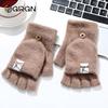 GRGN Winter Half-Finger Flip-Top Plush-Lined Gloves