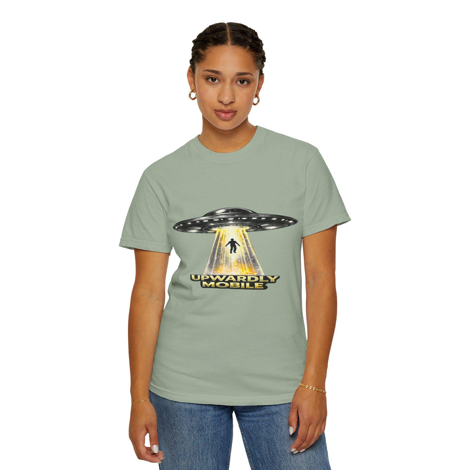 Upwardly Mobile 5 Alien Abduction T shirt | Black & White Graphic M