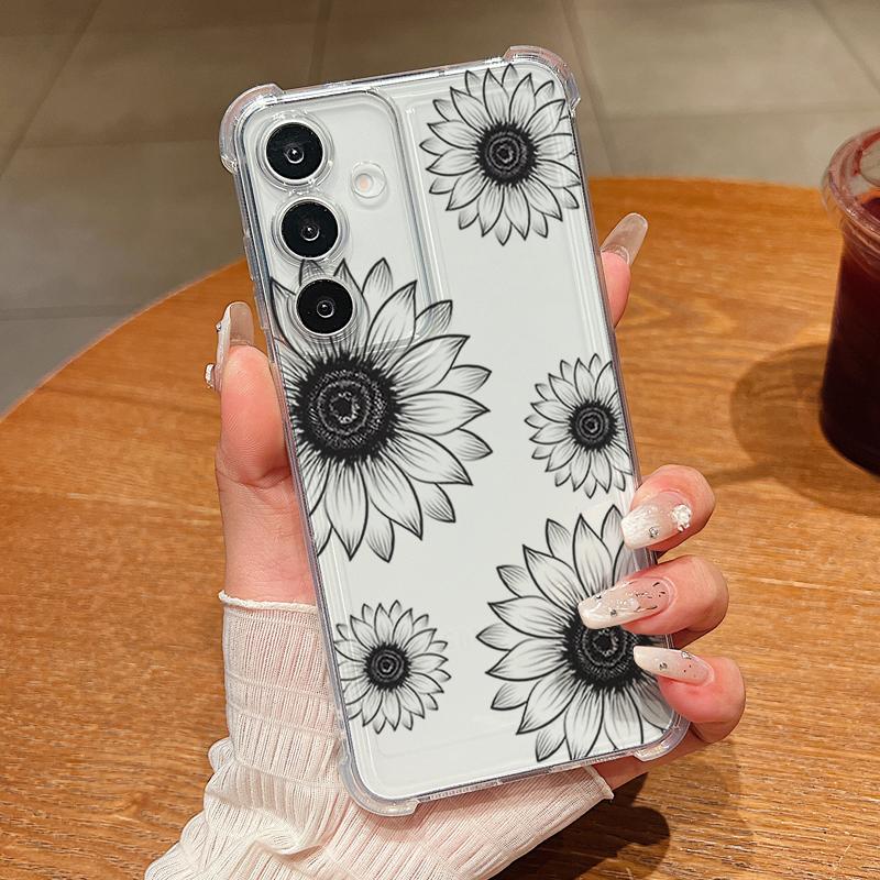 Flower Pattern Phone Case For Samsung Galaxy A57 A37 A17 A56 A16 A55 A36 A26 A15 A35 A54 A53 Transparent Shockproof Soft Cover
